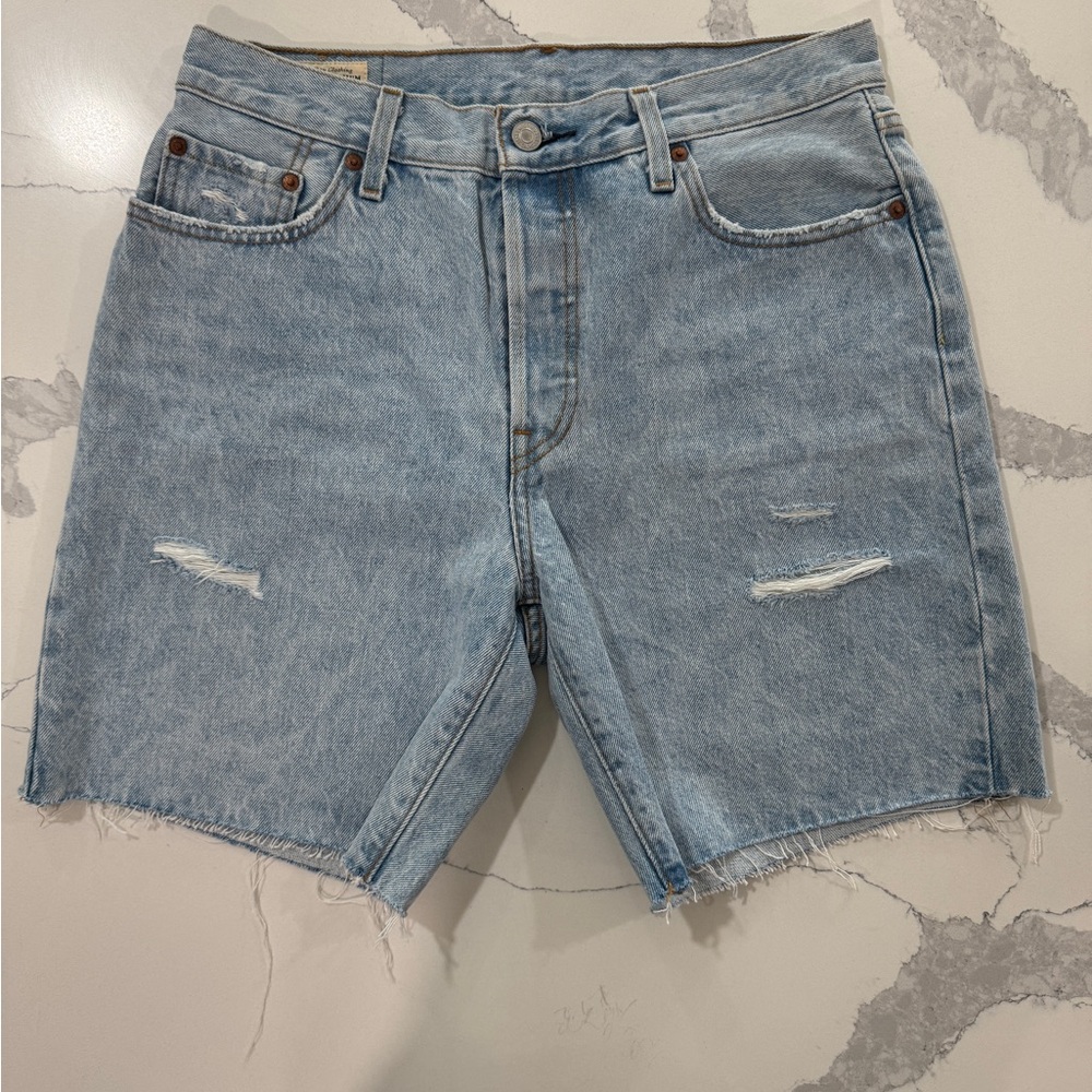 Women's Light Blue Distressed Jean Shorts